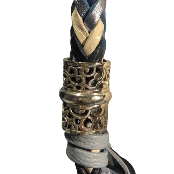 Leather Brighton Baby Blue Barbados Zip Tote Hobo w/ Silver Charm, Braided Strap - Picture 13 of 16